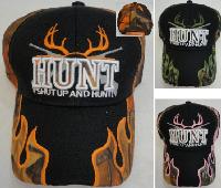 HUNT/SHUT UP AND HUNT Hat (Camo Flames on Bill]